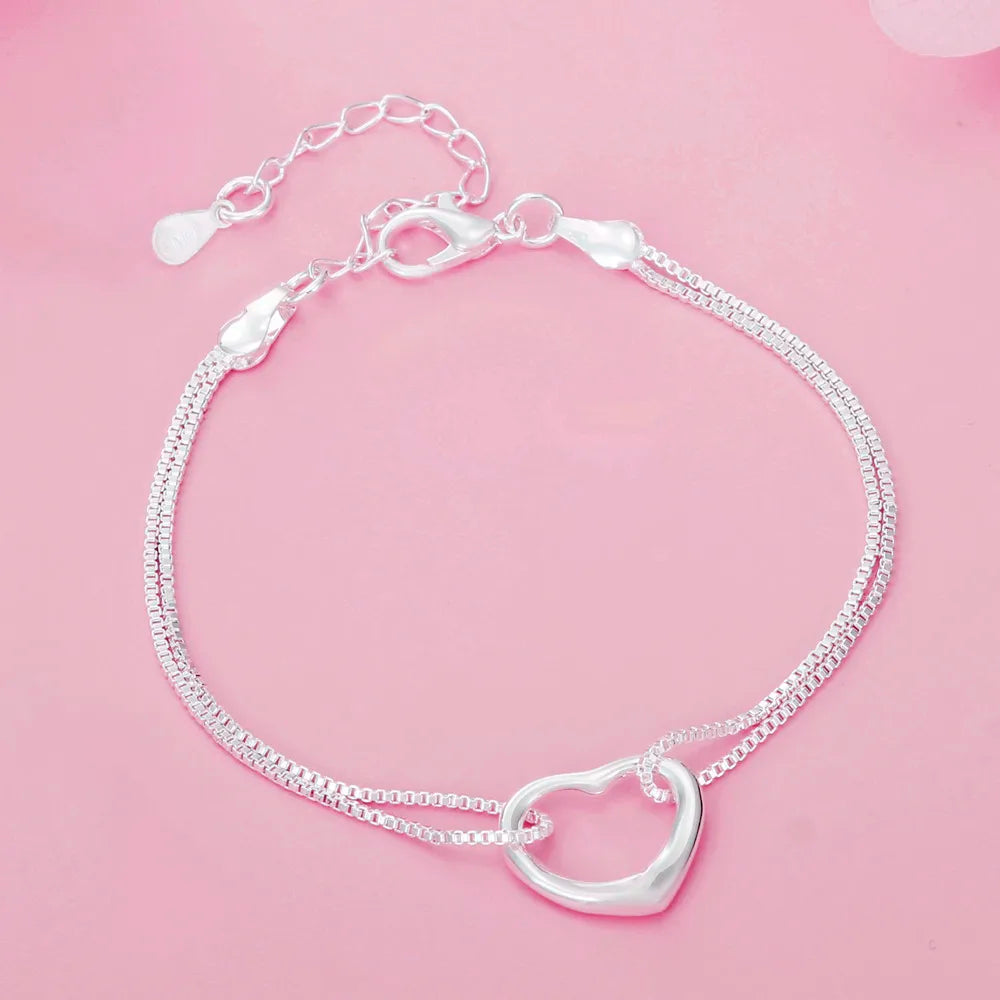 Conjunto Colar e Pulseira de Coração em Prata