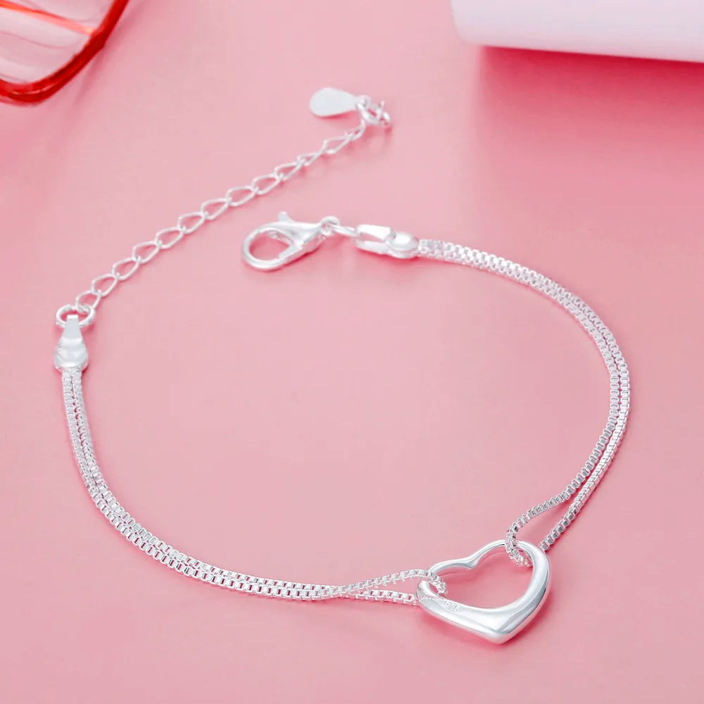 Conjunto Colar e Pulseira de Coração em Prata